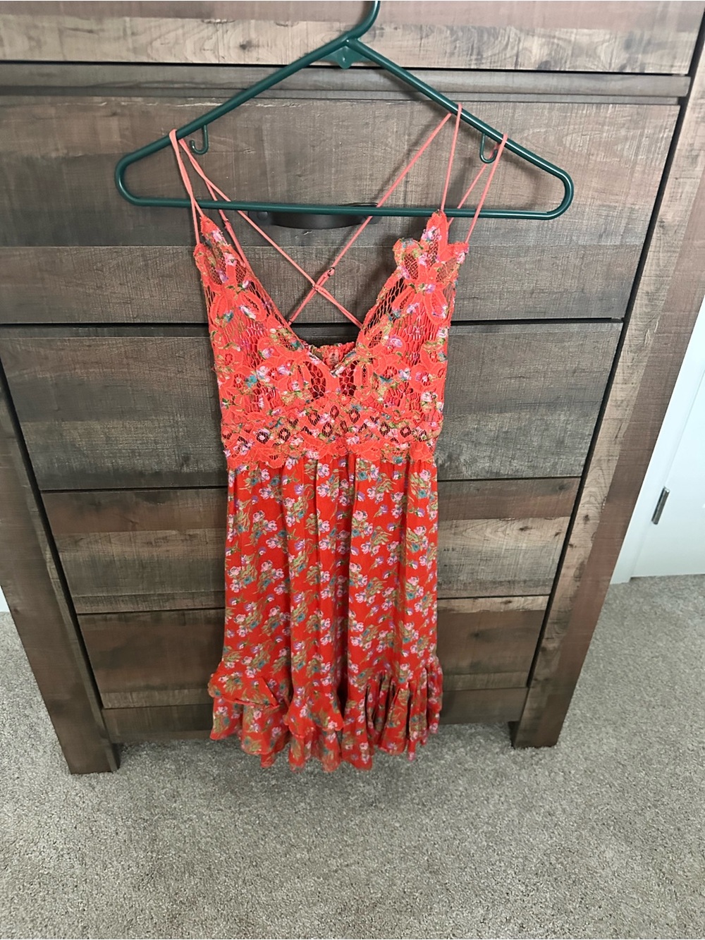 Free People Lace-Trim Floral Slip Dress - Red